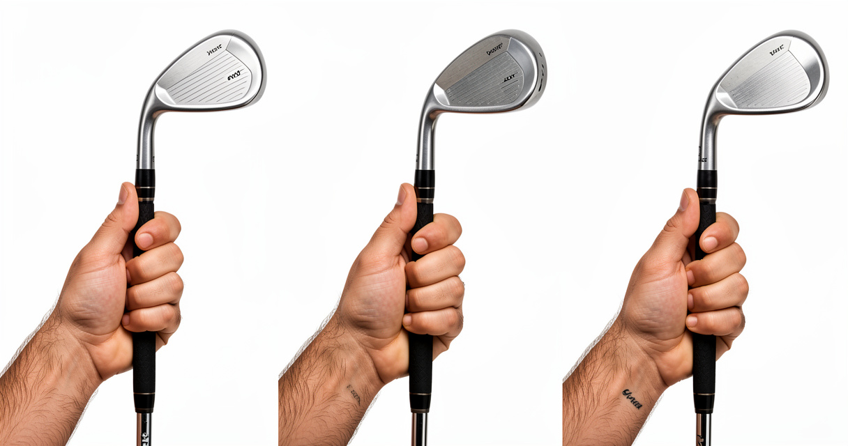 Comparison of left handed grip types weak neutral and strong for golfers