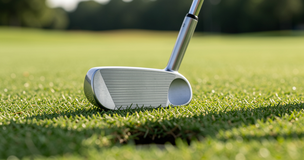 Golfer using gate putting drills with tees and putter on a green