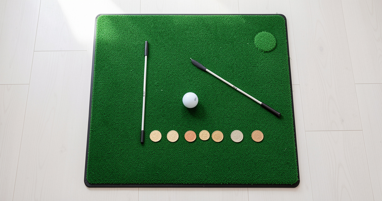 At-home putting practice drills with alignment stick and mat