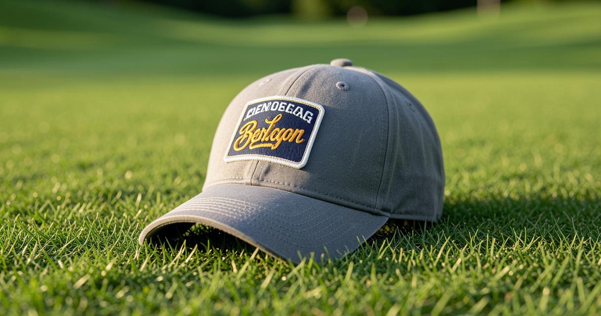 Close-up classic Ben Hogan golf hat styles on a green fairway